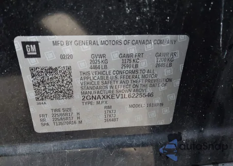 2020 Chevrolet Equinox Fwd Lt 1.5L Turbo from USA, damaged, VIN 2GNAXKEV1L6225546